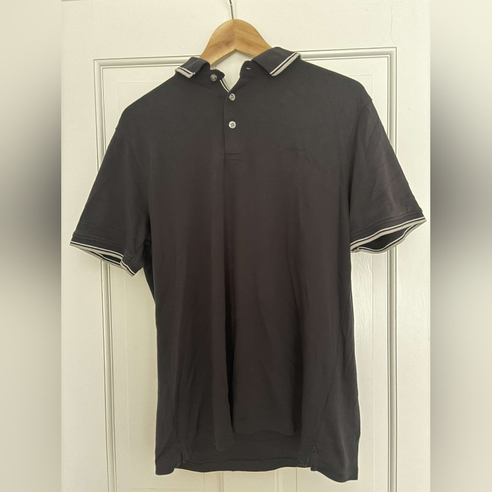 Tahari Men's XL Black Polo Shirt with Striped Collar